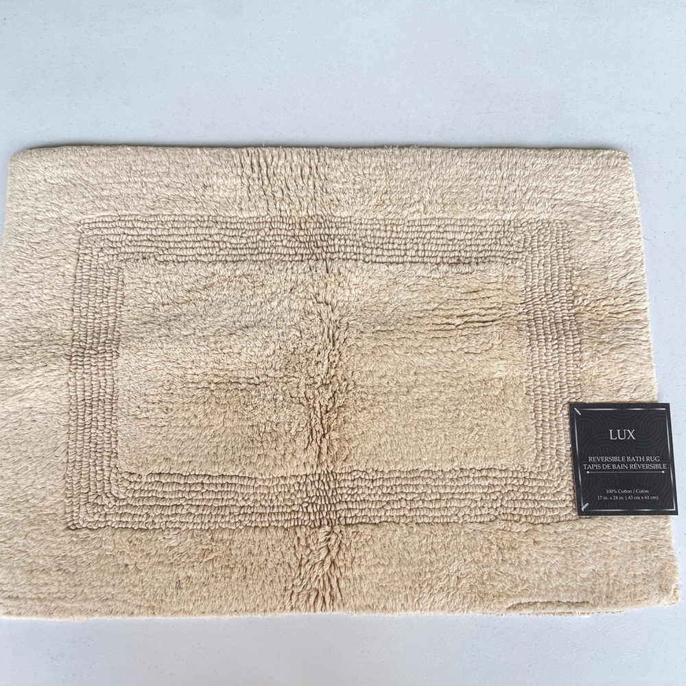 Better Trends Lux Reversible Bath Rug Mat 17" x 24" Sand Beige 100% Cotton New